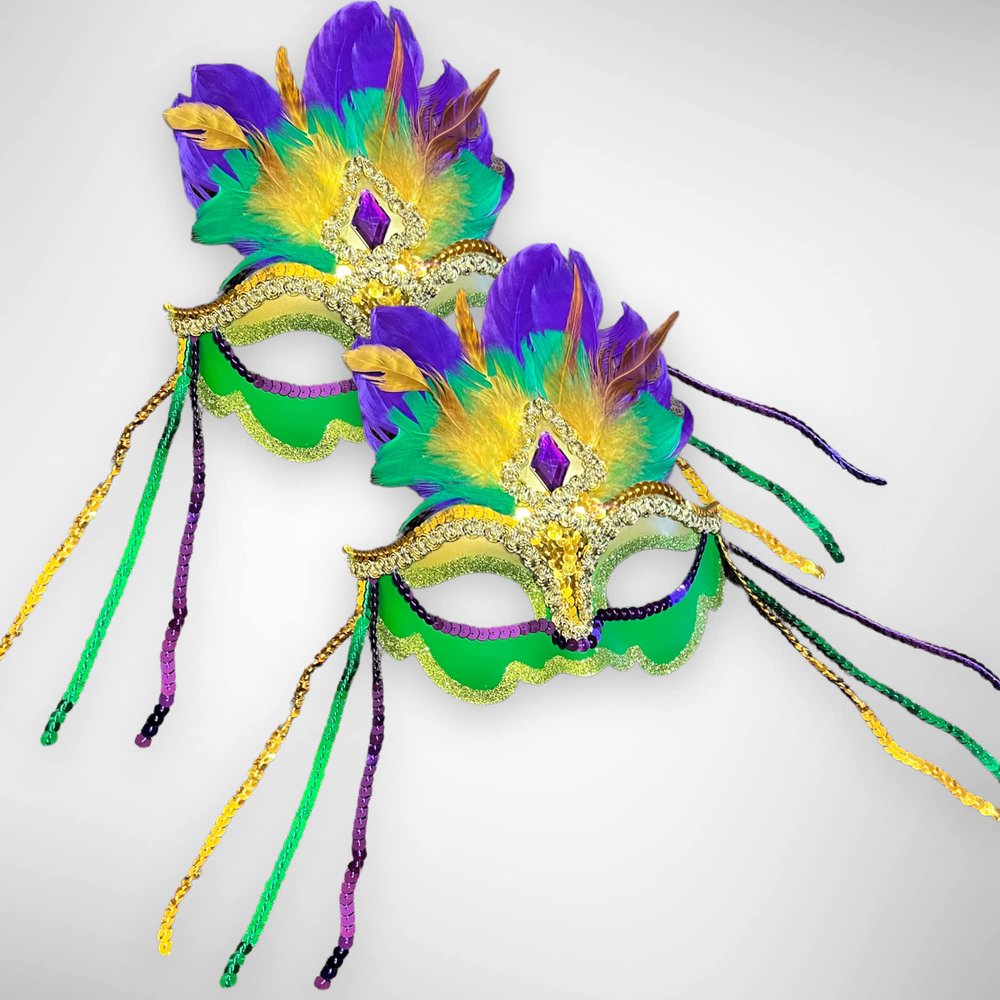 LUX TRENDS Set of 2 Mardi Gras Masquerade Mask Feathers Venetian Carnival Mask for Carnival Halloween Cosplay Party for Women (Feather)