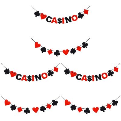 Abaodam 6 pcs Hanging Pocker Red Supplies Poker Vegas Theme Flag Bunting Las Favors Playing Nonwovens Paper Decoration Card Game Creative Banner Birthday Black Garland Party