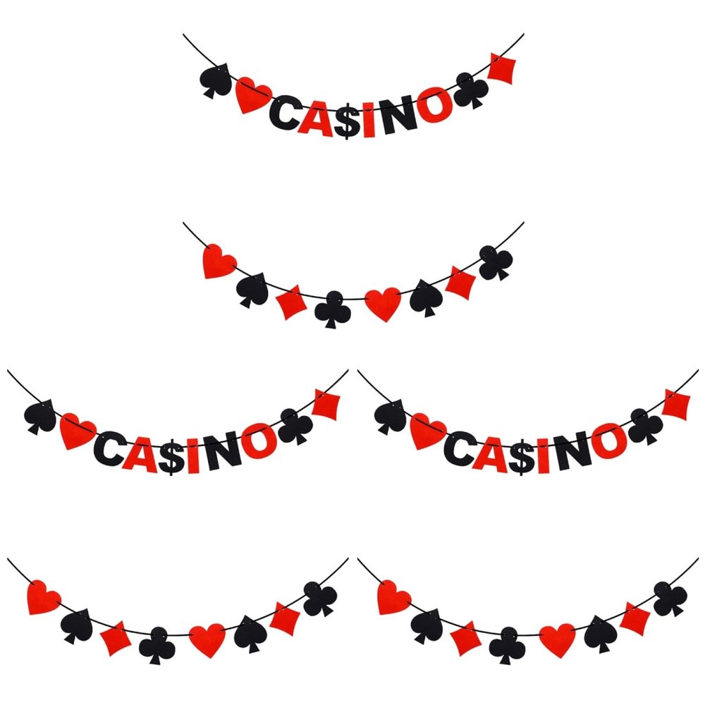 Abaodam 6 pcs Hanging Pocker Red Supplies Poker Vegas Theme Flag Bunting Las Favors Playing Nonwovens Paper Decoration Card Game Creative Banner Birthday Black Garland Party