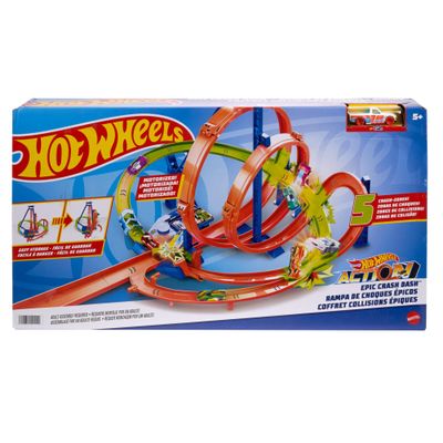 Hot Wheels Toy Car Track Set Action Epic Crash Dash with 1:64 Scale Vehicle & 5 Action Zones, Powered by Motorized Booster (Amazon Exclusive)
