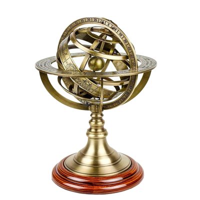Antique Brass Armillary Globe Engraved 5 Inch, Brown Vintage Antique Nautical Arrow World Astrolabe Zodiac Decor Table Desktop Home & Office Decor By NEXUS CENTER