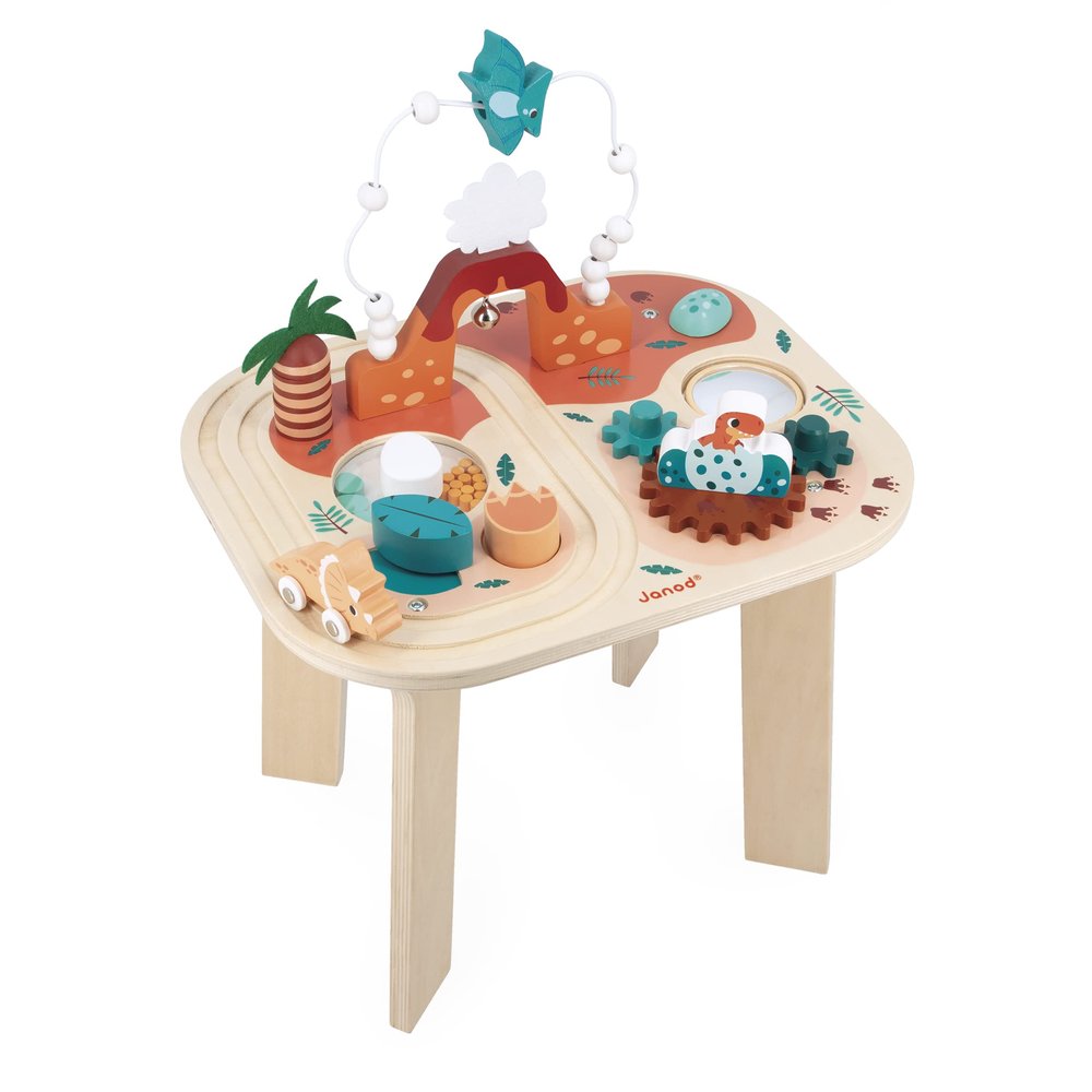 Janod - Dino Dinosaur Activity Table 15.74 x 12.59 x 20.47 - Sorting Shapes by Color - Stimulates Motor Skills - Engaging Activities for Early Learning Wooden Design