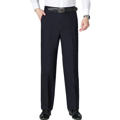 Men Classic Stretch Comfort Pant Straight Fit Flat Front Tapered Suit Pant Lightweight Wrinkle-Resistant Trousers (Dark Blue,38)