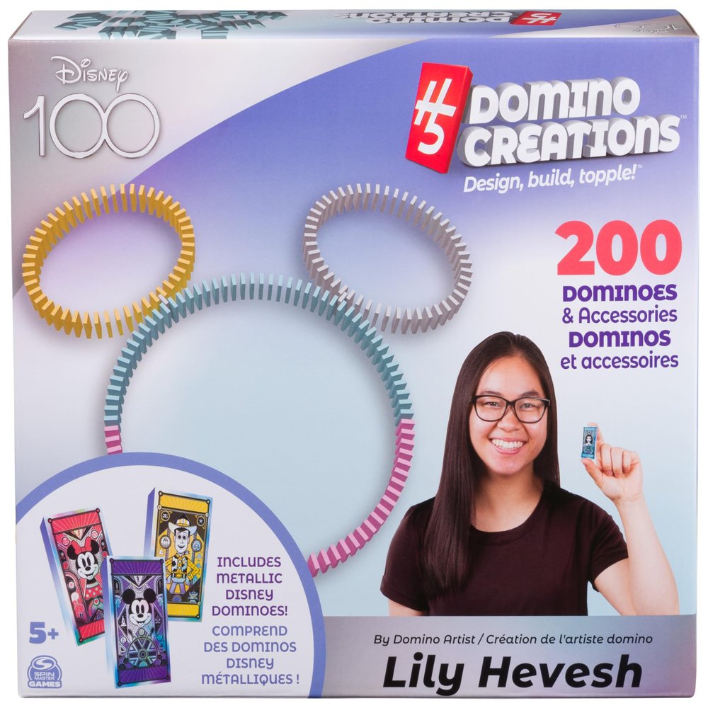 Spin Master Games Disney 100th Anniversary H5 Domino Creations 200 Dominoes & Accessories Domino Artist Lily Hevesh, Disney Gifts Dominoes Set for Adults & Kids Ages 5+
