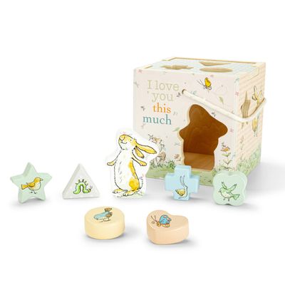 Kids Preferred Guess How Much I Love You Wooden Shape Sorter with Rope Handle, 7 Blocks, and Positive Messaging from The Book Classic Toy for Babies, Toddlers, and Kids