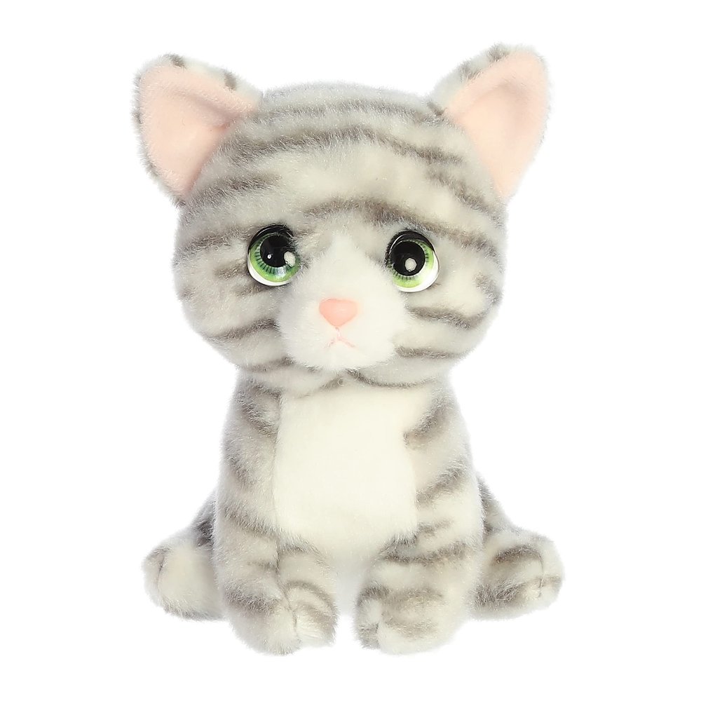 Aurora Expressive Petites Misty Grey Tabby Stuffed Animal - Emotional Connection - Loving Companions - 7 Inches