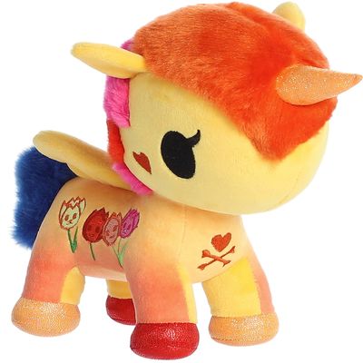 Aurora Enchanting Tokidoki Flower Power Tulip Unicorno Stuffed Animal - Bright & Colorful Design - Showpiece Plush - Orange 7.5 Inches