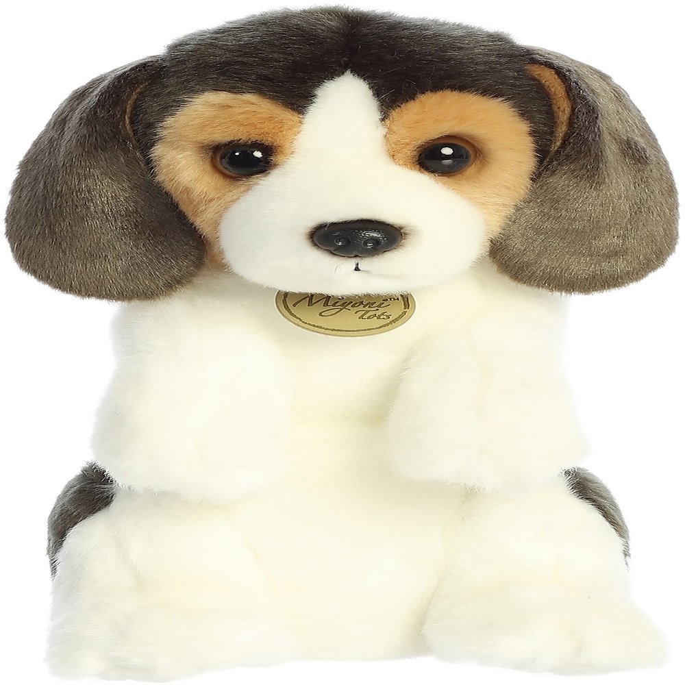 Aurora Adorable Miyoni Tots Sitting Pretty Beagle Pup Stuffed Animal - Lifelike Details Make a Cherished Companion - Perfect for Decorating Bedrooms or Classrooms - White 9.5 Inches