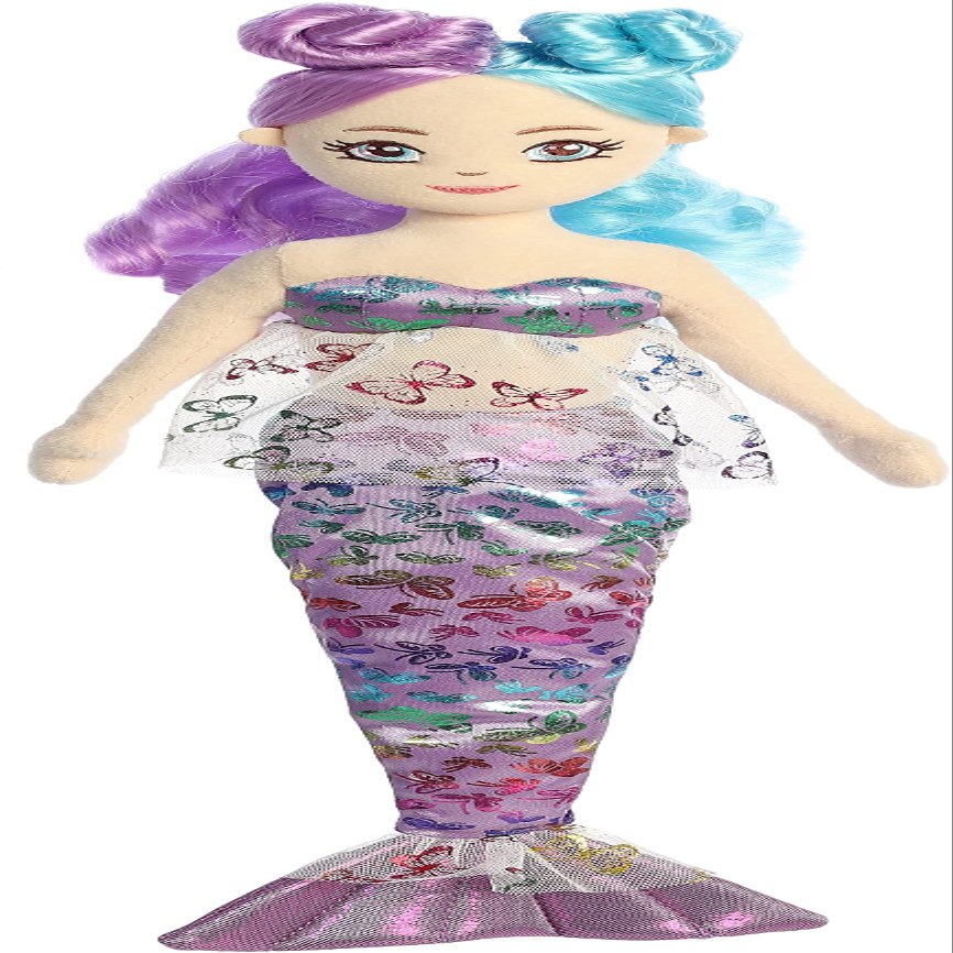 Aurora Enchanting Sea Sparkles Flutter Fashion Sparkles Ophelia Stuffed Doll - Imaginative Play with Magical Companions - Perfect for Kid's Birthdays and Celebrations - Purple 17.5 Inches