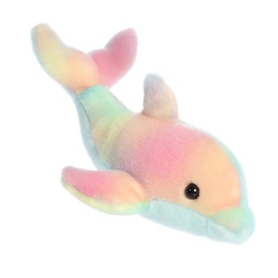 Aurora Adorable Mini Flopsie Dolphin Stuffed Animal - Playful Ease - Timeless Companions - Rainbow 8 Inches