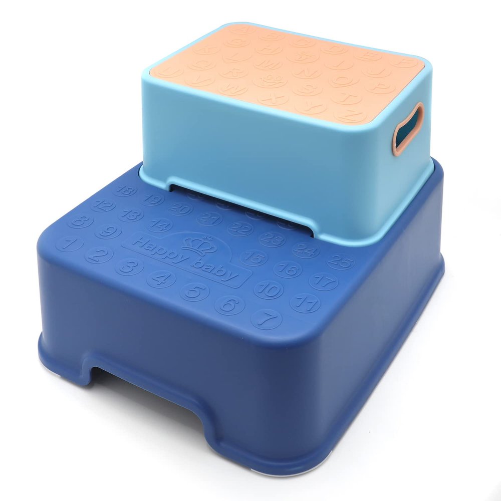 XKMT- Miesblue Kid,Baby,Toddler Double Up 2 Step Stool Anti-Slip Sturdy Two Step Stool For Potty Training, Bathroom, Kitchen, Toilet Stools, Nursery Furniture [P/N : ET-BABY008-MIESBLUE]