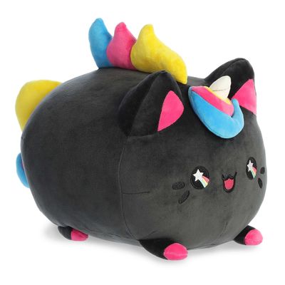 Aurora Enchanting Tasty Peach Ink Drop Unicorn Meowchi Stuffed Animal - Bright & Colorful Design - Showpiece Plush - Black 16 Inches