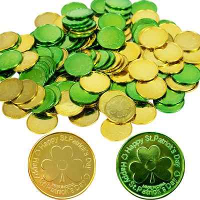 GiftExpress St. Patricks Gold Coins - 144 Count Kids Play Lucky Clover Coin, Shamrock Money Pirate Tokens - Toy Treasure for St. Patricks Day Games, Decorations & Party Favors