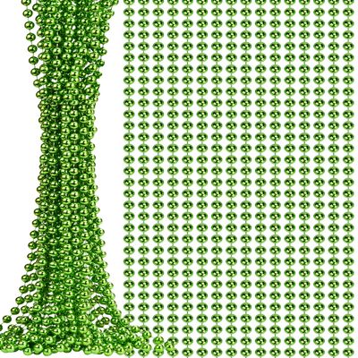 15 Pcs Green Mardi Gras Beads 33" 7mm Green Beaded Necklace Pearl Necklace Bulk Party Favor for Flapper Tea Party Centerpieces Decorations St. Partick's Day Parade Neckace