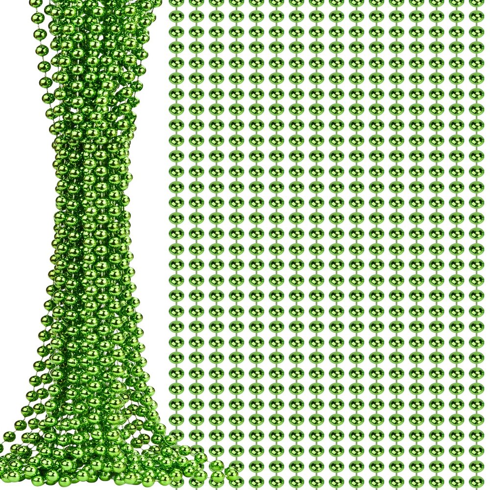 15 Pcs Green Mardi Gras Beads 33" 7mm Green Beaded Necklace Pearl Necklace Bulk Party Favor for Flapper Tea Party Centerpieces Decorations St. Partick's Day Parade Neckace