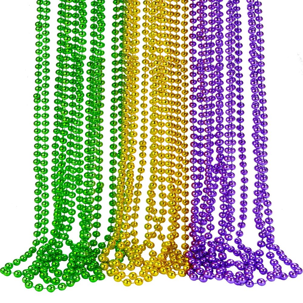 ABONDEVER Mardi Gras Beads Necklace 15PCS Green Purple Gold Mardi Gras Accessories Beaded Necklaces Bulk for Mardi Gras Decorations Parade Throws Party Favor