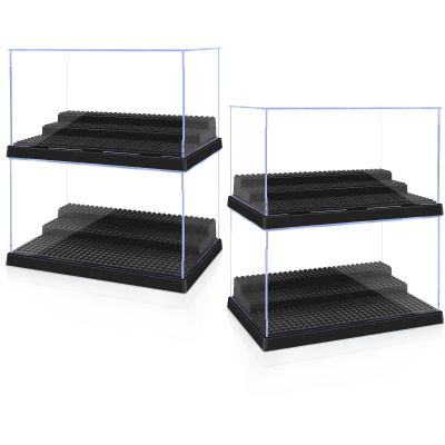 Pokiiulk Display Cases for Minifigures, 4 Mini-Figure Display Boxes Fits for Block Figures, Minifigures Cases with 3 Removable Stands Fits for Minifigs, Characters Models, L, Black