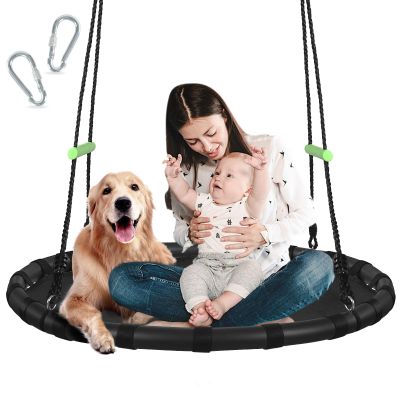 ZBZBML Tree Swing with PP Mat - Durable, Safe, and Easy to Install,Black Outdoor Saucer Swing,Flying Saucer Web Circle Swing for Yard Garden Playground Park (40 inches Diameter)