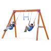 Dolphin Playground Wooden Swing Sets for Backyard, Family DIY Kit for Any Swings, Outdoor Playset for Kids with Trapeze Swing Bar and 2 Belt Swings, Heavy Duty Playground Accessories, Ages 3-10 view 3