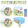 Bluey Birthday Party Supplies Bundle includes Lunch Plates, Lunch Napkins, Table Cover, Happy Birthday Banner (Bundle for 16 with 1 Dinosaur Sticker Sheet) view 1
