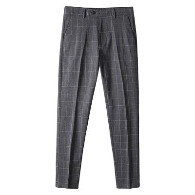 Men's Plaid Business Comfort Pant Casual Straight Fit Tapered Suit Pant Classic Lightweight Loose Fit Trousers (Dark Grey,34)