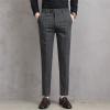 Men's Plaid Business Comfort Pant Casual Straight Fit Tapered Suit Pant Classic Lightweight Loose Fit Trousers (Dark Grey,34) view 3