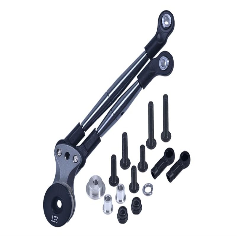 Aluminum Hi-Torque Servo Saver 25T with Aluminum Tie Rod for Tamiya 1/12 RC Lunch Box - Gray Silver