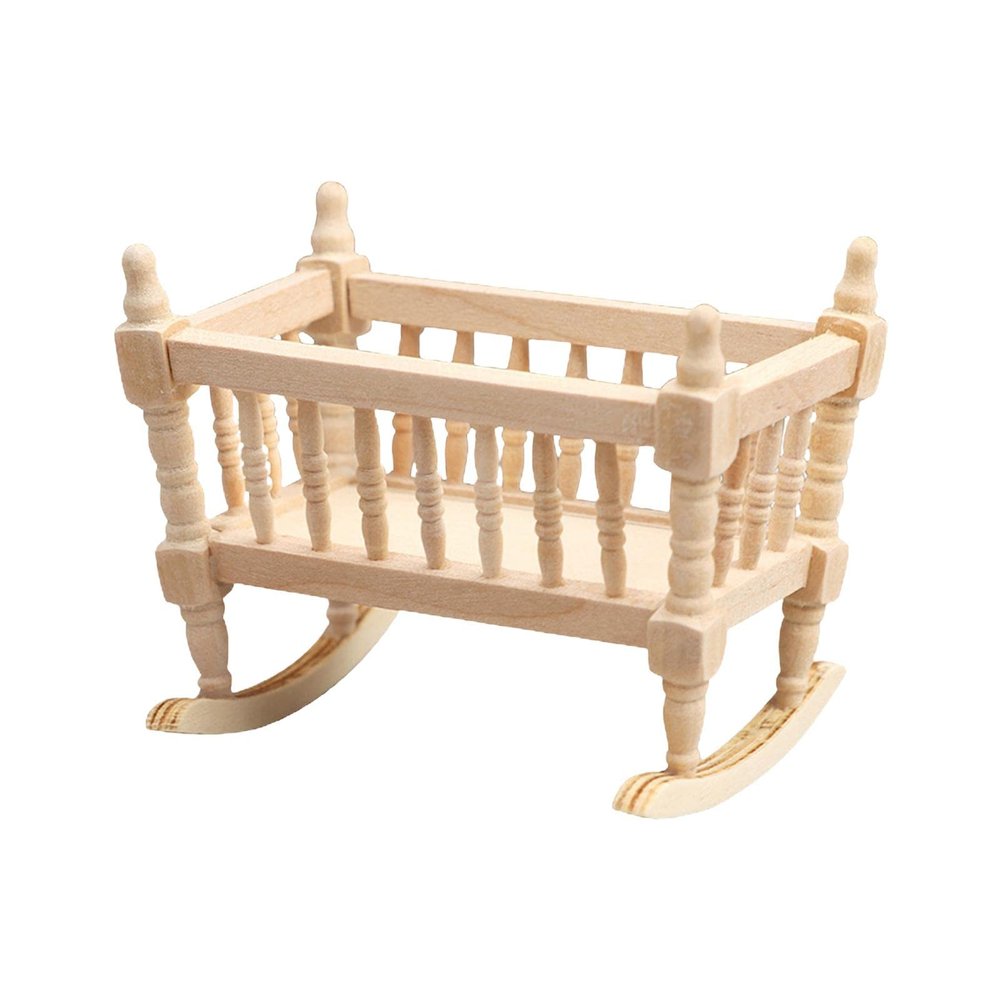 shamjina Doll Wooden Crib 1 12 Scale Doll Home Model Miniature Dollhouse Cradles Doll House Furniture Bassinet for Miniature Garden DIY Scene Craft