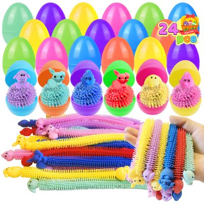 Cherislpy 24 Pack Prefilled Easter Eggs with Bunny Stretchy Strings Sensory Fidget Toys Inside Great for Kids Aduts Toddlers Easter Basket Stuffers Party Favors Egg Fillers Gifts