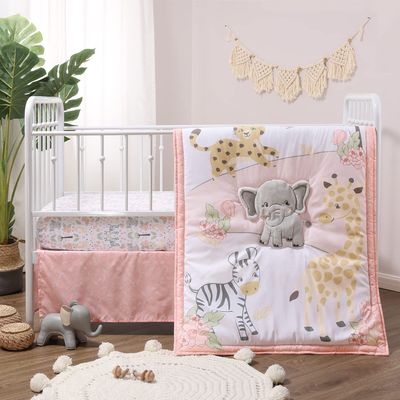 The Peanutshell 3 Piece Baby Crib Bedding Set for Girls - Newborn, Infant & Toddler Nursery Bed Set Decor with Fitted Crib Sheet, Dust Ruffle, Crib Comforter - Wildest Dreams