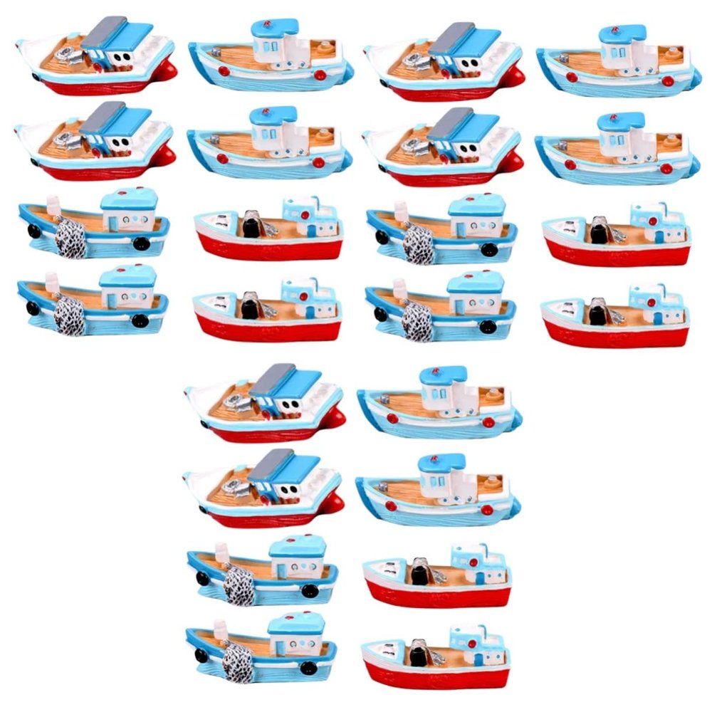 Operitacx 24pcs Mediterranean Style Resin Fishing Boat Models Miniature Boat Ornaments for Cabinet Decoration Rustic Home Decor Creative Landscape Accessories
