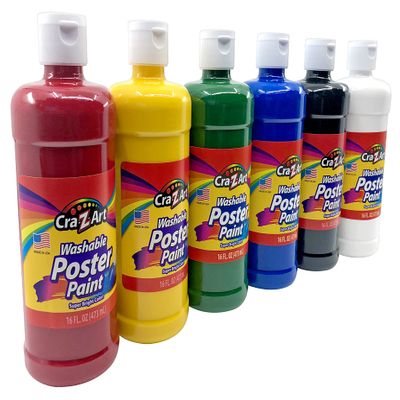 Cra-Z-Art Washable Poster Paint Bulk, Assorted Colors 16oz each bottle, 6 count