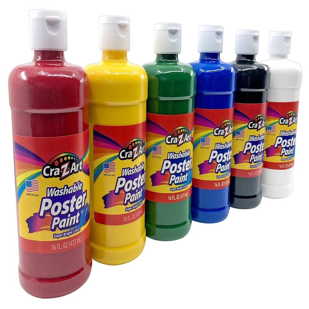 Cra-Z-Art Washable Poster Paint Bulk, Assorted Colors 16oz each bottle, 6 count