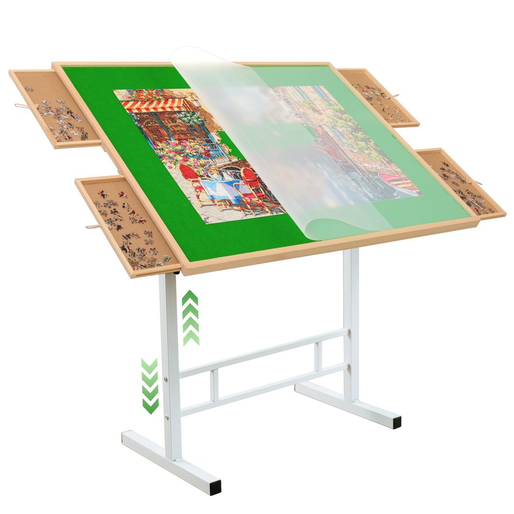 1500 Pieces Jigsaw Puzzle Table with Drawers Angle & Height Adjustable Puzzle Tables for Adults Tilting Folding Portable Puzzle Board Table Birthday Gifts for Women & Men