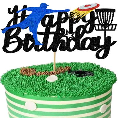 Disc Golf Cake Topper Decorations for Childer's Adults Glitter Happy Birthday Decoration Sports Theme Party Supplies