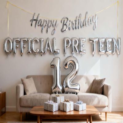 12th Birthday Decorations for Boys Girls, Official PreTeen 12th Birthday Balloon Happy 12th Birthday Banner Number 12 Foil Balloons for 12 Years Old Birthday Anniversary Supplies Boys Girls (12th)