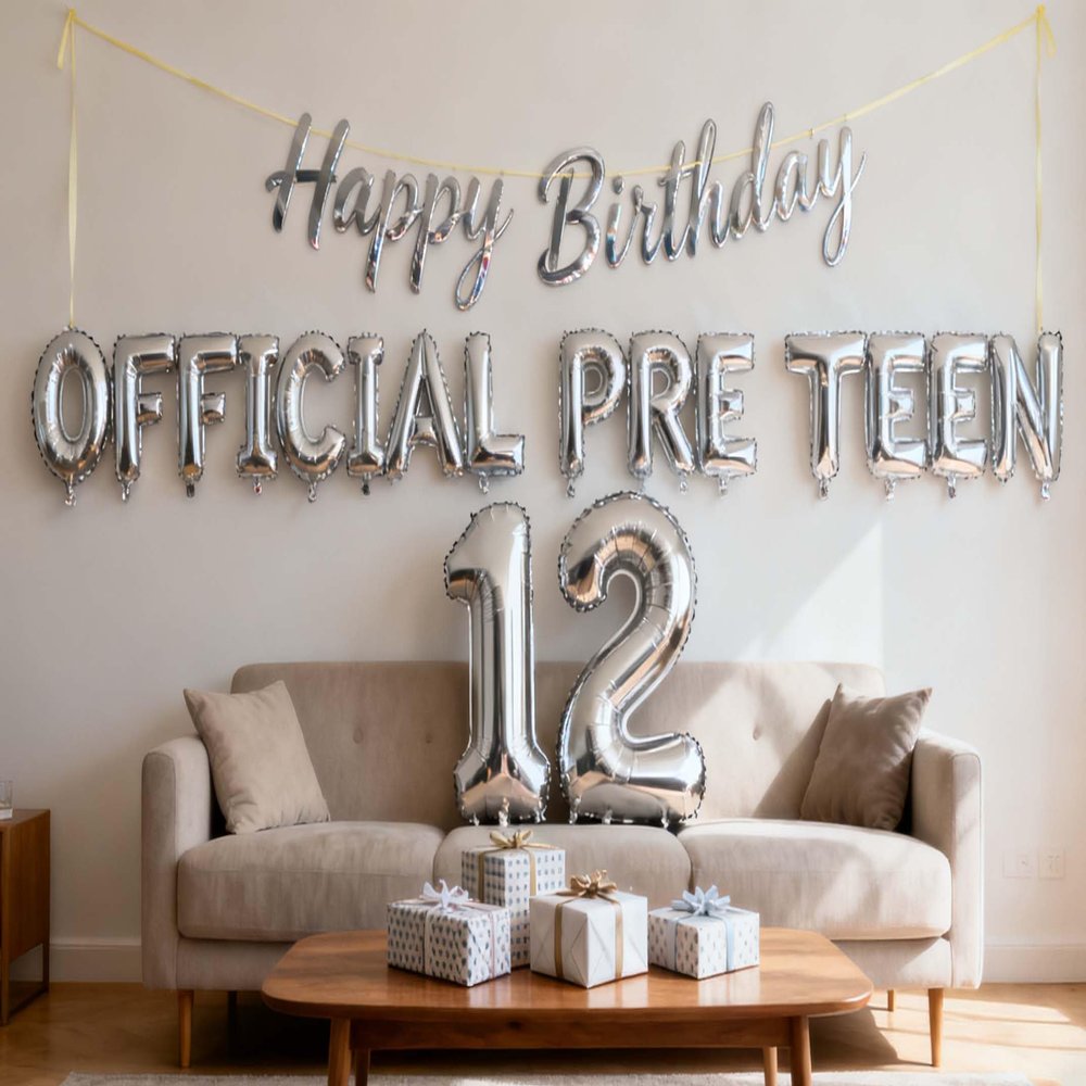 12th Birthday Decorations for Boys Girls, Official PreTeen 12th Birthday Balloon Happy 12th Birthday Banner Number 12 Foil Balloons for 12 Years Old Birthday Anniversary Supplies Boys Girls (12th)