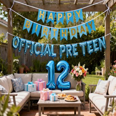 12th Birthday Decorations for Boys Girls, Official PreTeen 12th Birthday Balloon Happy 12th Birthday Banner Number 12 Foil Balloons for 12 Years Old Birthday Anniversary Supplies Boys Girls (Blue)