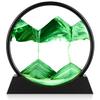 Herecanli Moving Sand Art Picture - 3D Quicksand Painting Decor - Round Glass 3D Deep Sea Sandscape - Relaxing Decoration for Home,Office,Desk,Mantle,Bookshelf,Room- (Green, 7 in) view 1