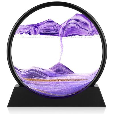 Herecanli Moving Sand Art Picture - 3D Quicksand Painting Decor - Round Glass 3D Deep Sea Sandscape - Relaxing Decoration for Home,Office,Desk,Mantle,Bookshelf,Room- (Purple, 12 in)