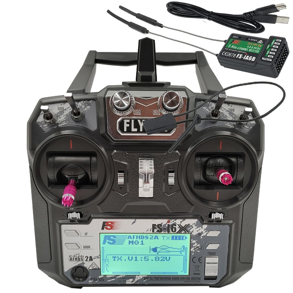 Alaohu FS-i6X RC Transmitter and Receiver FS-iA6B iBus 10 Channel or PWM 6CH 2.4GHz Fly AFHDS2A Sky Radio Control System for FPV Drone Multirotor, Fixed-Wing, RC Car, RC Boat (Mode-2)