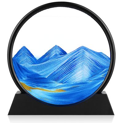 Herecanli Moving Sand Art Picture - 3D Quicksand Painting Decor - Round Glass 3D Deep Sea Sandscape - Relaxing Decoration for Home,Office,Desk,Mantle,Bookshelf,Room- (Blue, 12 in)