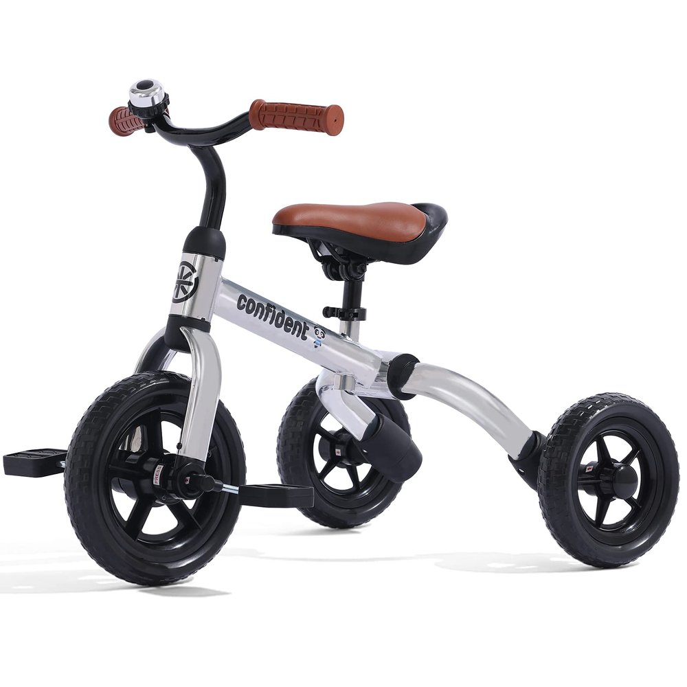Ancaixin 3 in 1 Toddler Tricycles for 2-5 Years Old Boys Girls with Adjustable Seat Detachable Pedal and Bell, Foldable Baby Balance Bike Riding Toys, Kids Birthday Christmas New Year Gift (Silver)
