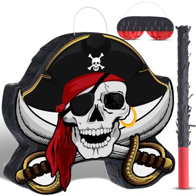 Harrycle Pirate Piata Bundle Pirate Party Game Set Include Captain Piata Bat Stick Blindfold Mask for Birthday Party Nautical Adventure Game Decor Supplies Decor, 13.4 x 14.3 x 3.2''