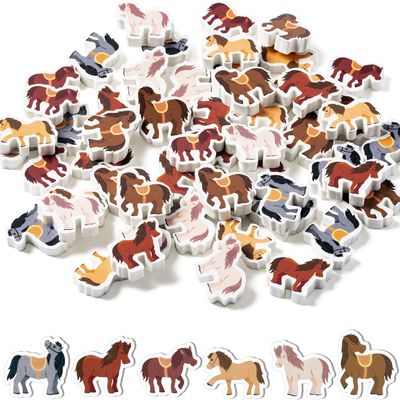 Haooryx Horse Pencil Eraser Bulk - 60Pcs Horse-Shaped Mini Animal Rubber Erasers Smudge Free 3D Desk Pet Offcie Stuff School Supplies Birthday Party Favor Gift Filling Easter Egg Goodie Bag Writing