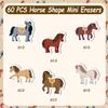 Haooryx Horse Pencil Eraser Bulk - 60Pcs Horse-Shaped Mini Animal Rubber Erasers Smudge Free 3D Desk Pet Offcie Stuff School Supplies Birthday Party Favor Gift Filling Easter Egg Goodie Bag Writing view 3