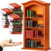 Miniatures Book and Bookshelf Set Includes 27 Pcs 1:12 Scale Miniatures Dollhouse Books 1 Pcs Wooden Bookcase 4 Floors Furniture Display Bookshelf Cabinet Dollhouse Decoration for Mini House Library view 1