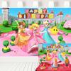 Super Mario Princess Peach Birthday Backdrop for Girls Princess Peach Castle Garden Background Daisy and Rosalina Video Game Banner 7x5 ft 417 view 1
