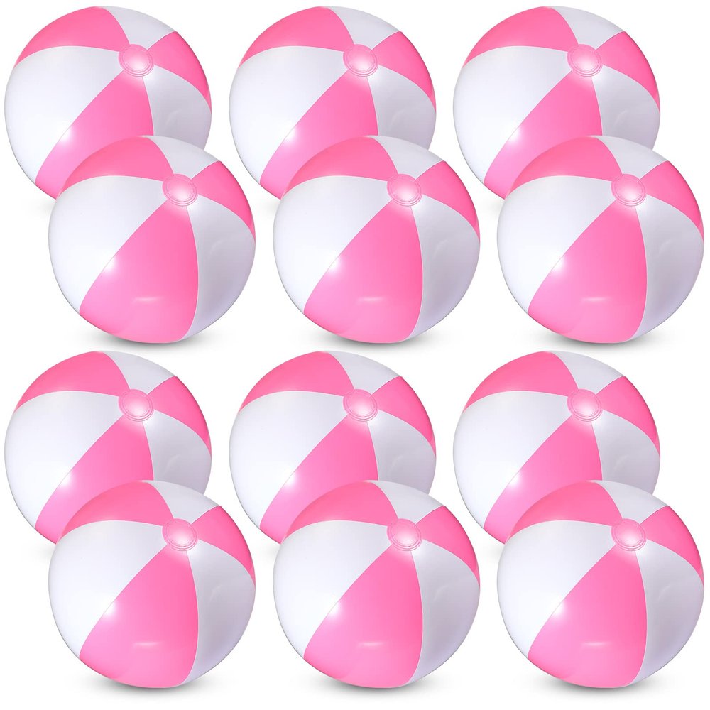 Chitidr 12 Pcs 16'' Beach Ball PVC Inflatable Ball Bulk Blow up Pool Balls for Swimming Pool Summer Hawaiian Tropical Theme Party Favors Decorations Favors Supplies (Pink)