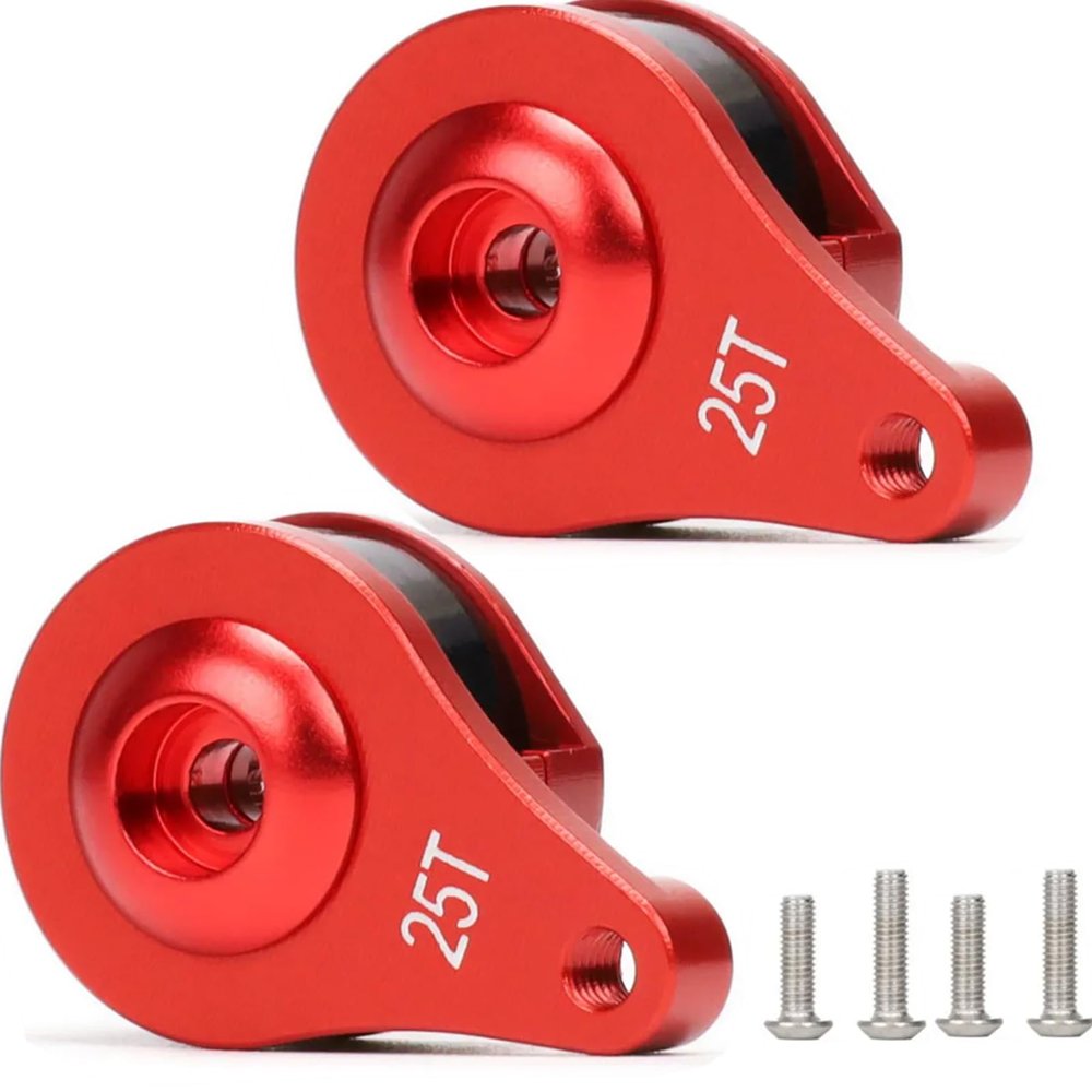 2 Sets Aluminum 25T Servo Saver 1 Hole Adjustable Hi-Torque Servo Horn for 1/10 SCX10 Capra TRX4 TRX6 RC Car Crawler Boat Parts (Red)
